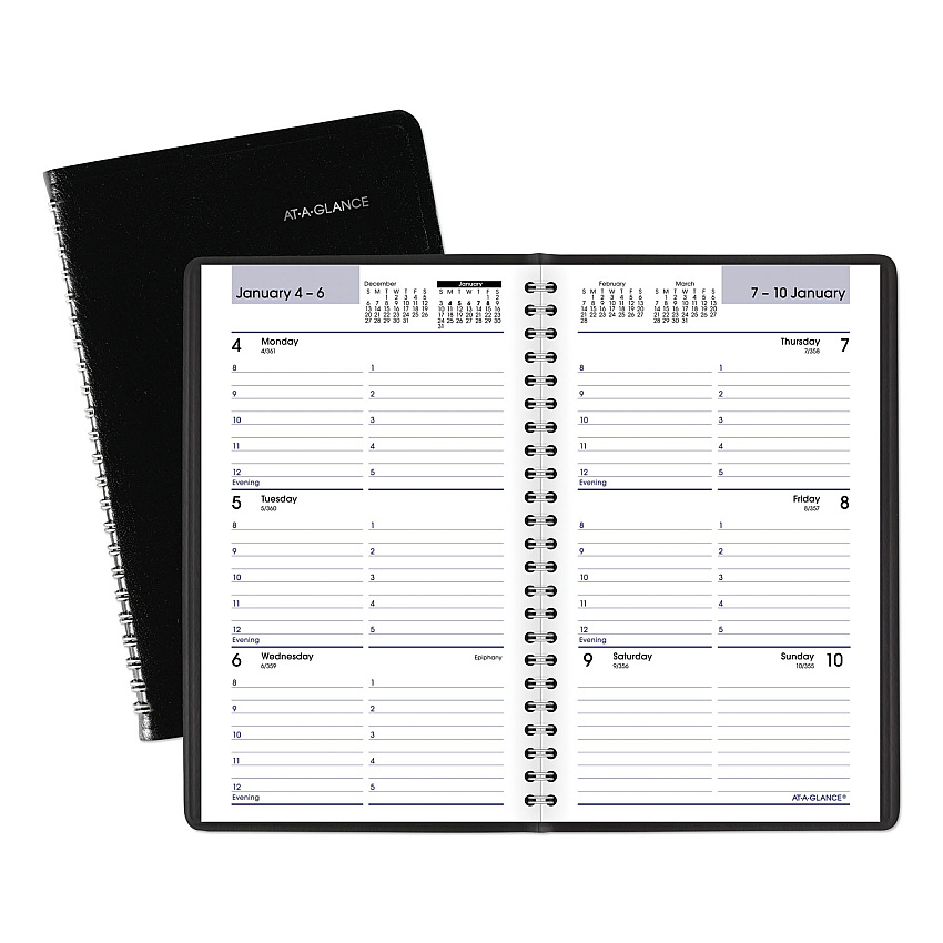 AT-A-GLANCE DayMinder Block Format Weekly Appointment Book, 8.5 x 5.5, Black Cover, 12-Month (Jan to Dec): 2026 (G20000)