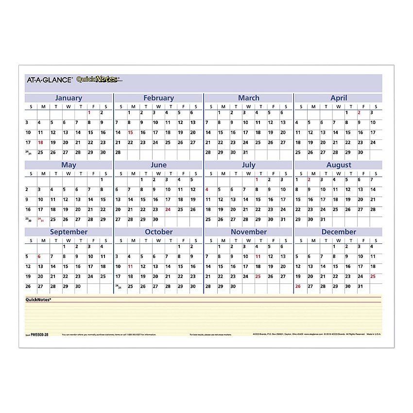AT-A-GLANCE QuickNotes Mini Erasable Wall Planner, 16 x 12, White/Blue/Yellow Sheets, 12-Month (Jan to Dec): 2026 (PM550B28)