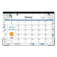 Blue Sky Lindley Desk Pad, Floral Artwork, 17 x 11, White/Blue/Green Sheets, Black Binding, Clear Corners, 12-Month (Jan to Dec): 2026 (100024)