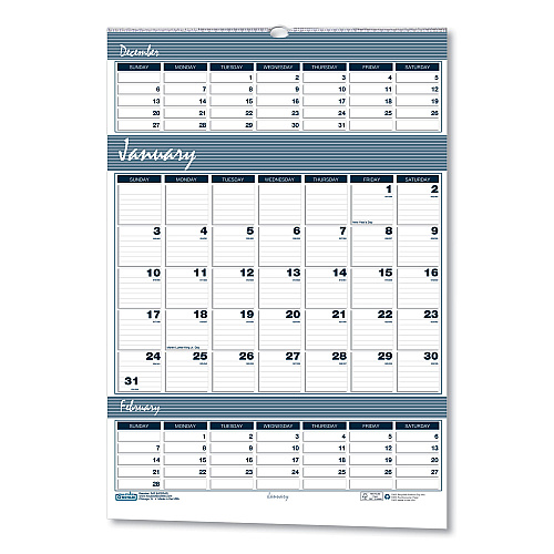 House of Doolittle Bar Harbor Recycled Wirebound 3-Months-per-Page Wall Calendar, 15.5 x 22, White/Blue/Gray, 14-Month: Dec 2025 to Jan 2027 (343)