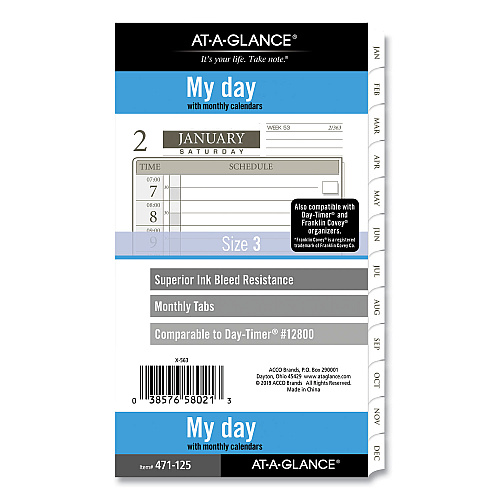 AT-A-GLANCE 1-Page-Per-Day Planner Refills, 6.75 x 3.75, White Sheets, 12-Month (Jan to Dec): 2026 (47112521)