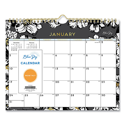 Blue Sky Baccara Dark Wall Calendar, Floral Artwork, 11 x 8.75, White/Black/Gold Sheets, 12-Month (Jan to Dec): 2026 (116052)