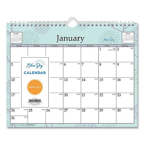 Blue Sky Rue Du Flore Wall Calendar, Floral Artwork, 11 x 8.75, White/Jade/Lavender Sheets, 12-Month (Jan to Dec): 2026 (101613)
