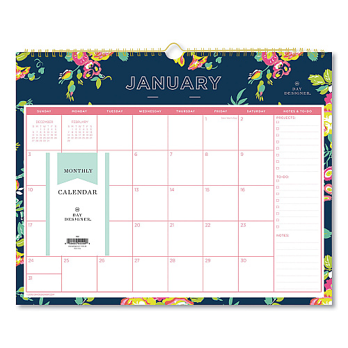 Blue Sky Day Designer Peyton Wall Calendar, Floral Artwork, 15 x 12, White/Navy Sheets, 12-Month (Jan to Dec): 2026 (103627)