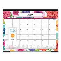 Blue Sky Mahalo Academic Desk Pad, Floral Artwork, 22 x 17, Black Binding, Clear Corners, 12-Month (July to June): 2025 to 2026 (100157)