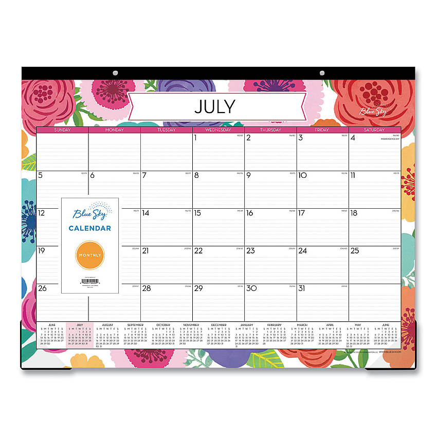 Blue Sky Mahalo Academic Desk Pad, Floral Artwork, 22 x 17, Black Binding, Clear Corners, 12-Month (July to June): 2025 to 2026 (100157)