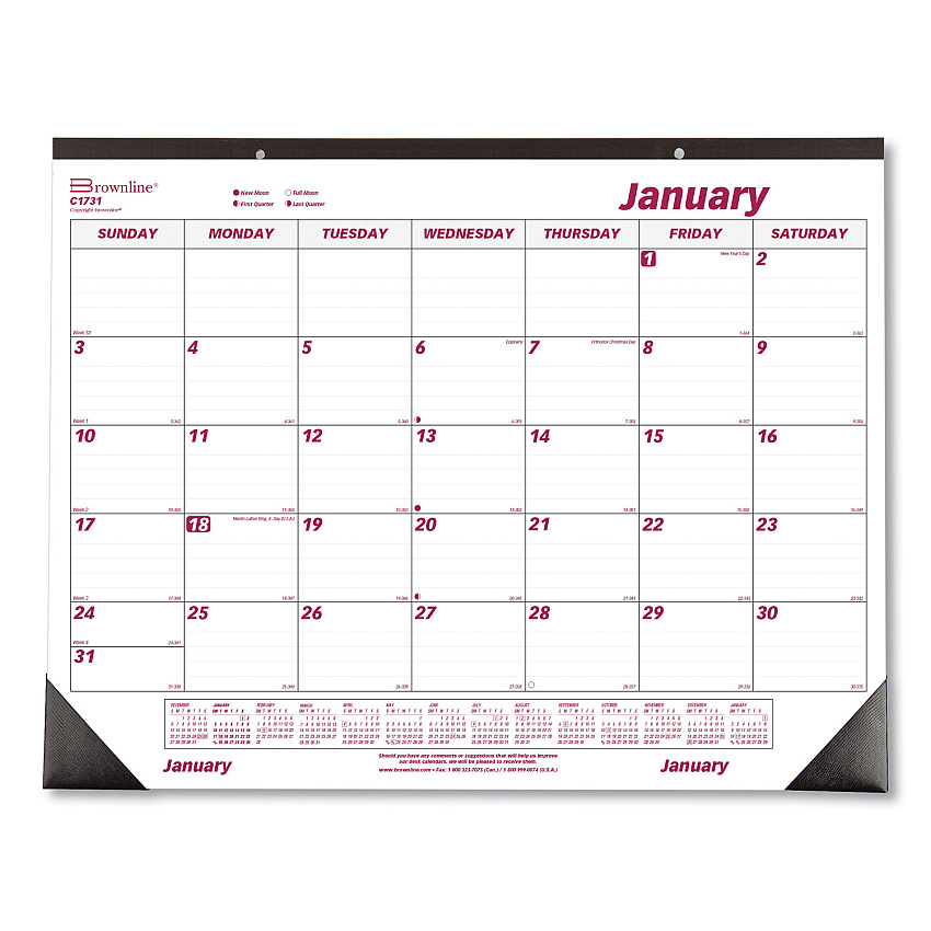 Brownline Monthly Desk Pad Calendar, 22 x 17, White/Burgundy Sheets, Black Binding, Black Corners, 12-Month (Jan to Dec): 2026 (C1731)