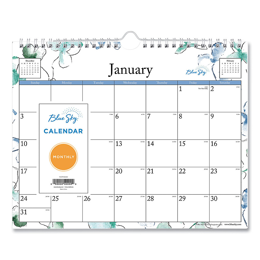 Blue Sky Lindley Wall Calendar, Floral Artwork, 11 x 8.75, White/Multicolor Sheets, 12-Month (Jan to Dec): 2026 (101593)