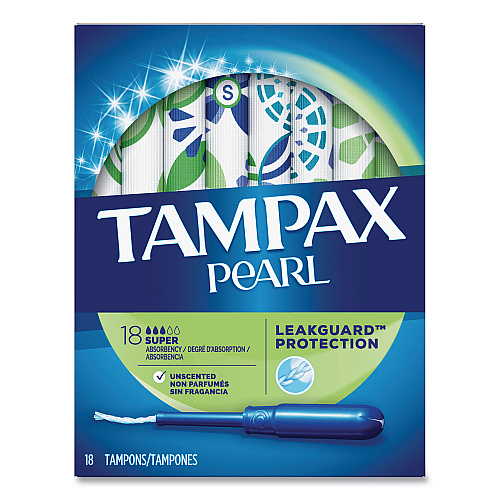 Tampax Pearl Tampons, Super, 18/Box (37908)