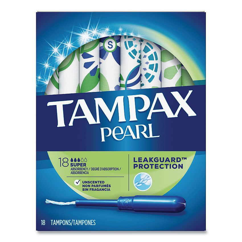 Tampax Pearl Tampons, Super, 18/Box (37908)