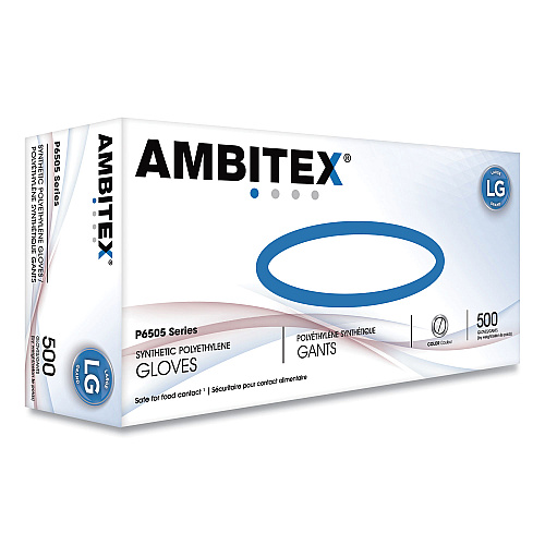 AMBITEX P6505 Series Polyethylene Gloves, 1.25 mil, Large, Clear, 500/Box (PLG6505)