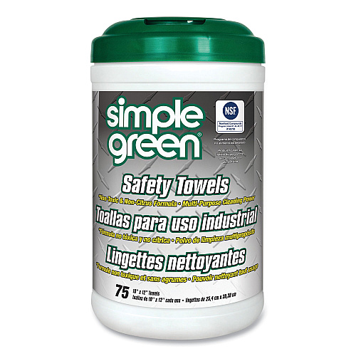 simple green Safety Towels, 1-Ply, 10 x 11.75, White, Unscented, 75/Canister (13351)