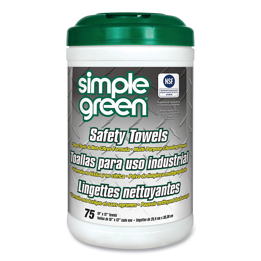 simple green Safety Towels, 1-Ply, 10 x 11.75, White, Unscented, 75/Canister (13351)