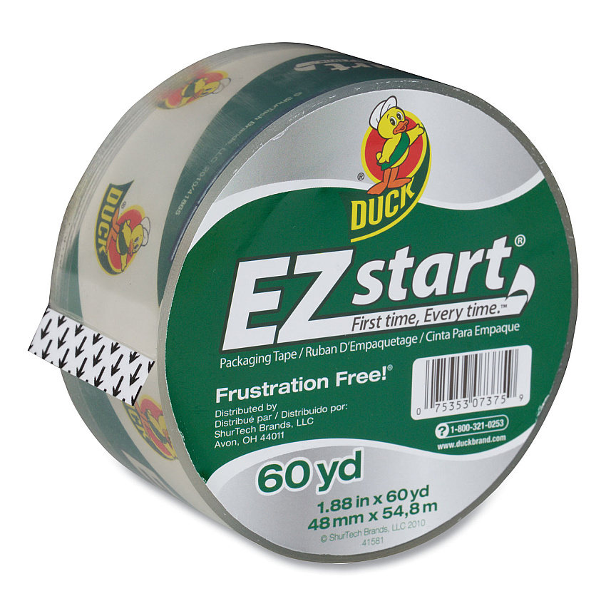 Duck EZ Start Premium Packaging Tape, 3" Core, 1.88" x 60 yds, Clear (CS60C)