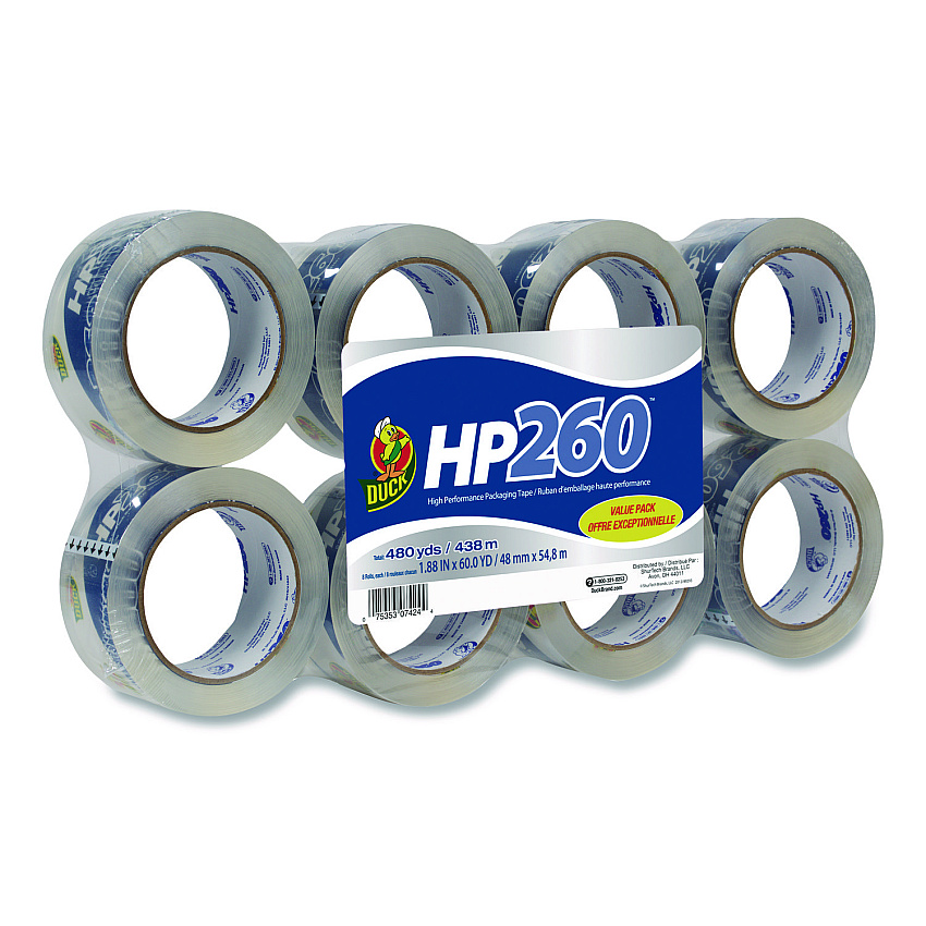 Duck HP260 Packaging Tape, 3" Core, 1.88" x 60 yds, Clear, 8/Pack (0007424)
