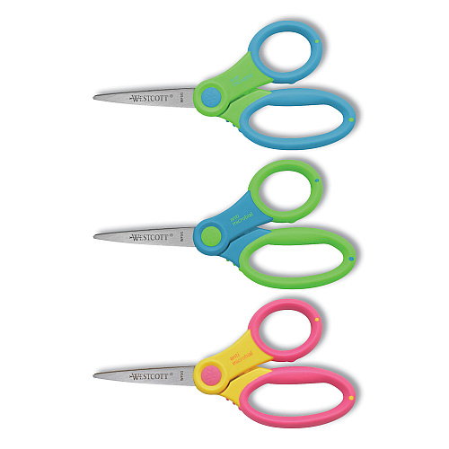 Westcott Ultra Soft Handle Scissors with Antimicrobial Protection, Point Tip, 5" Long, 2" Cut Length, Randomly Assorted Handle Color (14597)