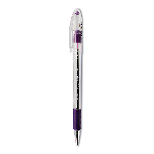 Pentel R.S.V.P. Ballpoint Pen, Stick, Fine 0.7 mm, Violet Ink, Clear/Violet Barrel, Dozen (BK90V)
