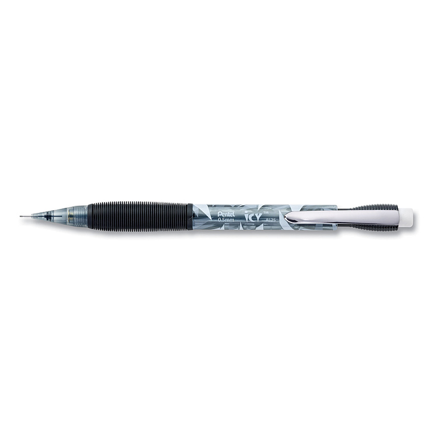 Pentel Icy Mechanical Pencil, 0.5 mm, HB (#2), Black Lead, Translucent Ice/Black Barrel, Dozen (AL25TA)