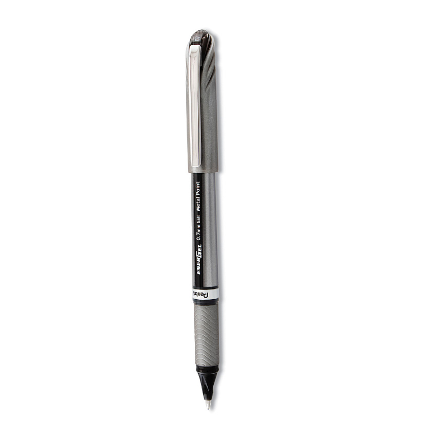 Pentel EnerGel NV Gel Pen, Stick, Medium 0.7 mm, Black Ink, Gray/Black Barrel, Dozen (BL27A)