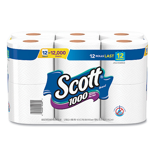 Scott&reg; Standard Toilet Paper Rolls, 1-Ply, 1000 Sheets, 48 Rolls (10060)