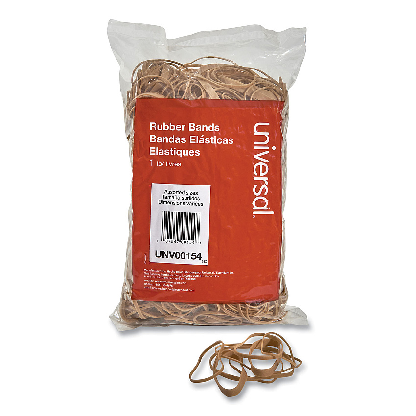 Universal Rubber Bands, Size 54 (Assorted), Assorted Gauges, Beige, 1 lb Box (UNV00154)