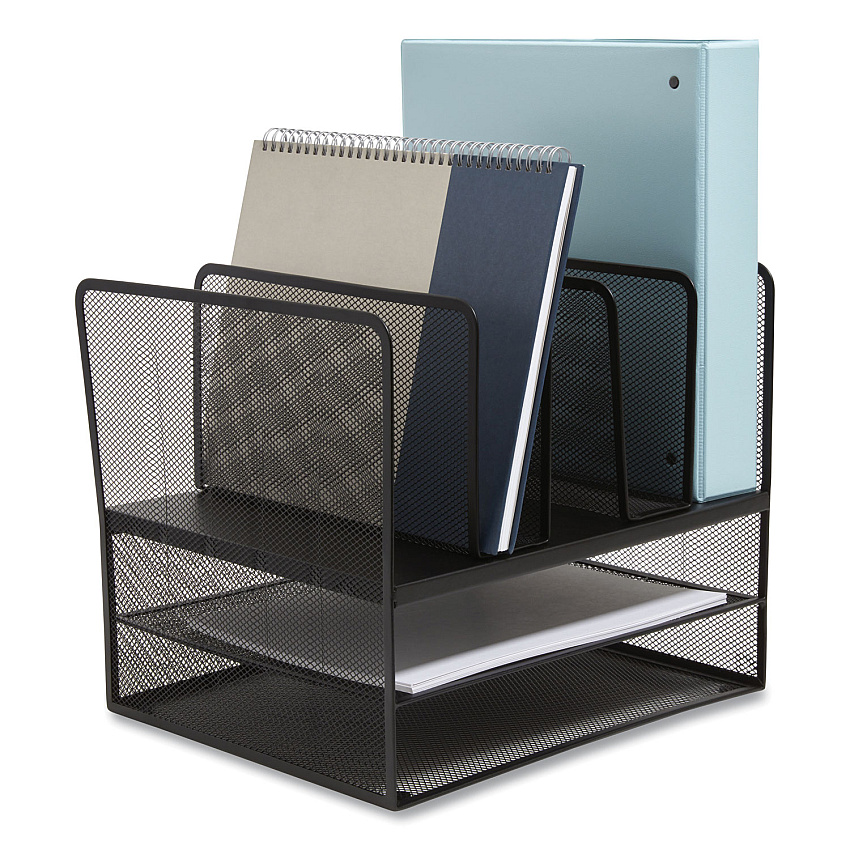 TRU RED Wire Mesh Combination Organizer, Vertical/Horizontal, 7 Sections, Letter-Size, 11.22 x 13.23 x 11.34, Matte Black (24402501)