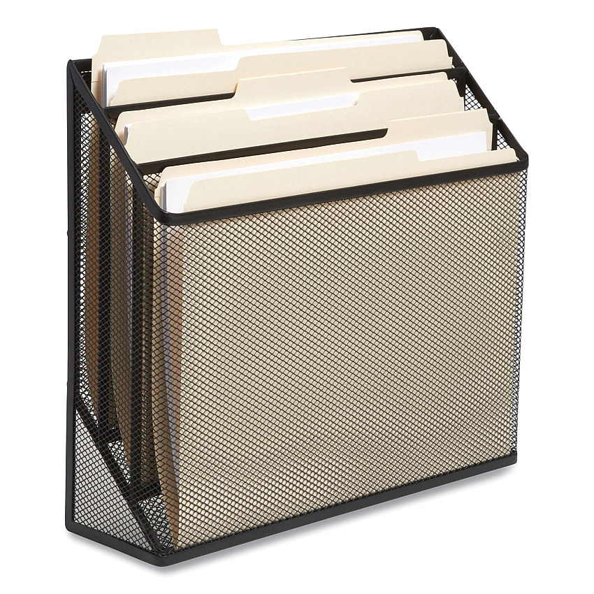 TRU RED Wire Mesh Incline Sorter, Enclosed Design, 3 Sections, Letter-Size, 13.78 x 16.61 x 12.4, Matte Black (24402448)