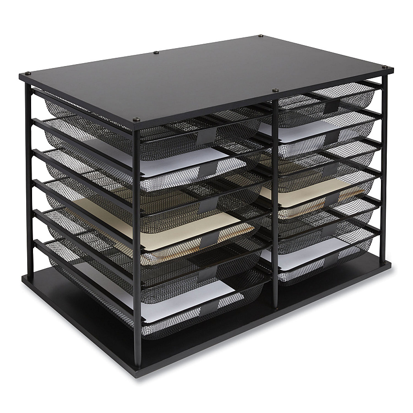 TRU RED Front-Load Enclosed Wire Mesh Horizontal Document Organizer, 12 Sections, Legal-Size, 24.65 x 15.59 x 16.3, Matte Black (24402466)