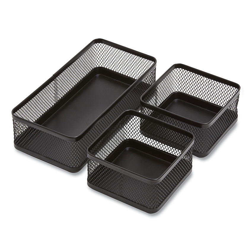 TRU RED Three Compartment Stackable Wire Mesh Desk Organizer, 8.46 x 4.92 x 4.33, Black (24402473)