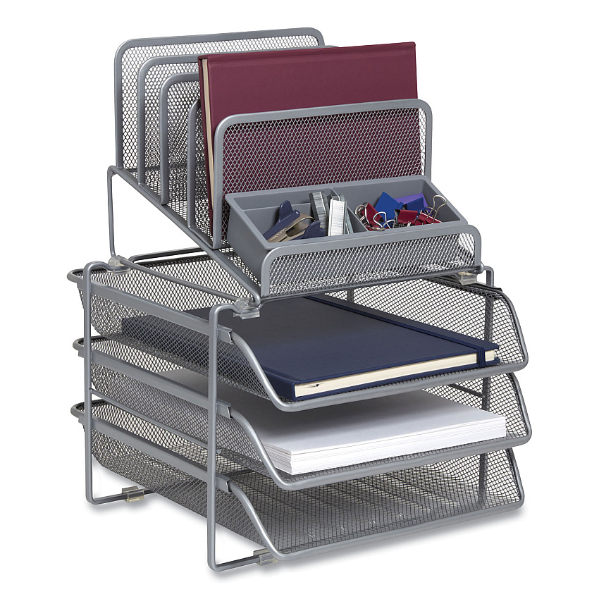 TRU RED All-in-One Wire Mesh Organizer, 10 Sections, Letter-Size, 11.61 x 13.11 x 8.86, Silver (24402498)