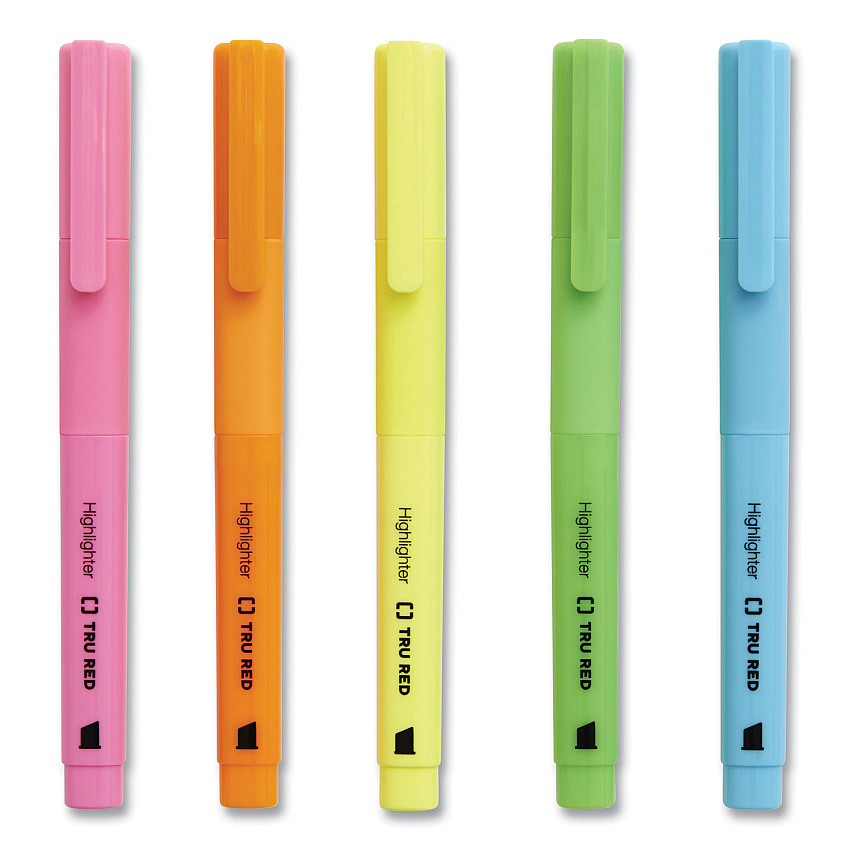 TRU RED Pen Style Chisel Tip Highlighter, Assorted Ink Colors, Chisel Tip, Assorted Barrel Colors, 5/Pack (24376661)