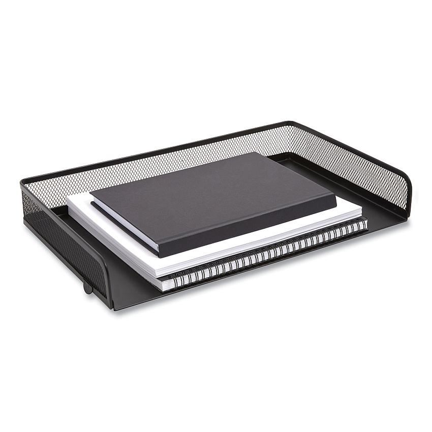 TRU RED Side-Load Stackable Wire Mesh Document Tray, 1 Section, Legal-Size, 17.32 x 9.84 x 2.76, Matte Black (24402477)