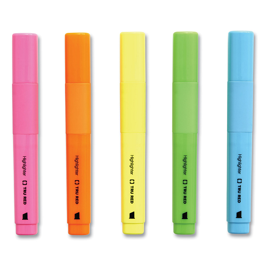 TRU RED Pen Style Chisel Tip Highlighter, Assorted Ink Colors, Chisel Tip, Assorted Barrel Colors, 12/Pack (24376651)