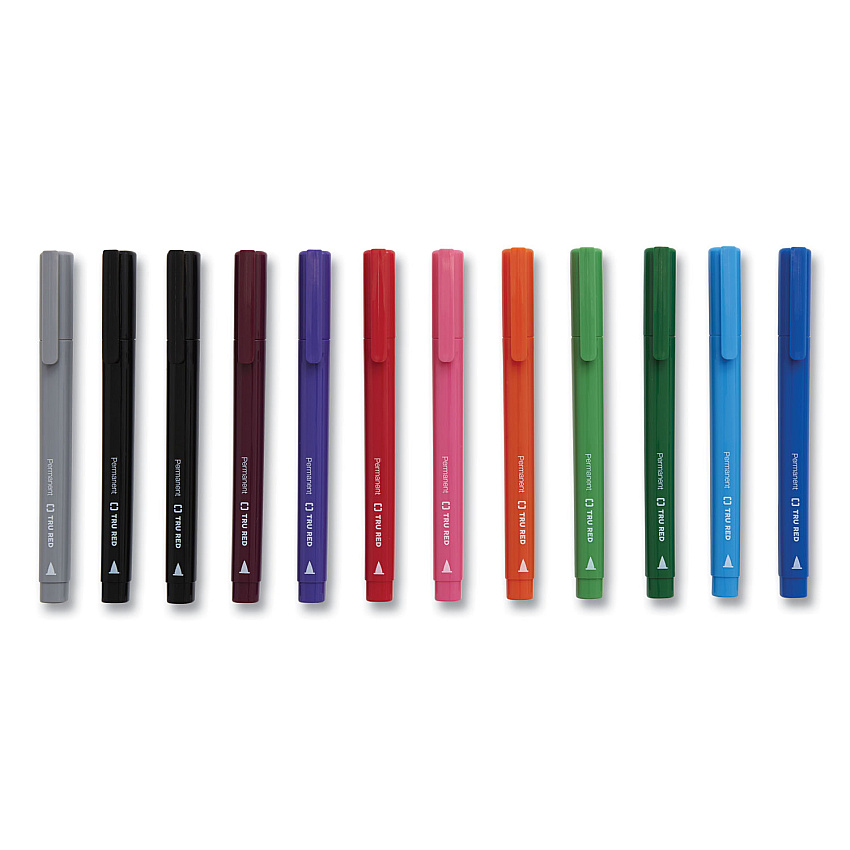 TRU RED Permanent Marker, Pen-Style, Fine Bullet Tip, Assorted Colors, 12/Pack (24376650)