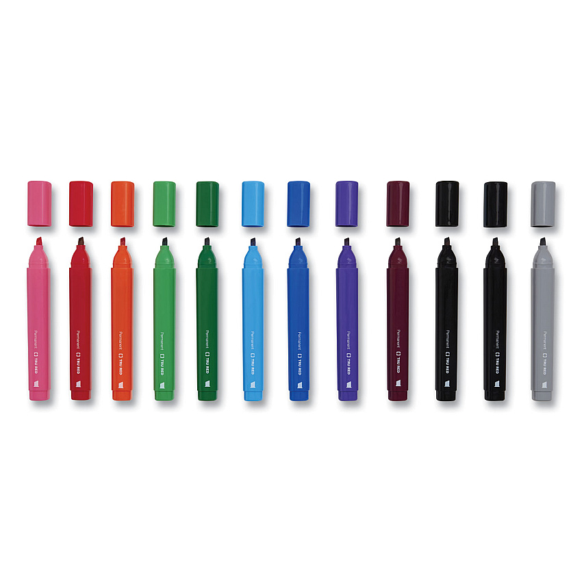 TRU RED Permanent Marker, Tank-Style, Medium Chisel Tip, Assorted Colors, 12/Pack (24376662)