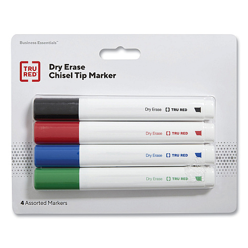 TRU RED Dry Erase Marker, Tank-Style, Medium Chisel Tip, Assorted Colors, 4/Pack (24376600)