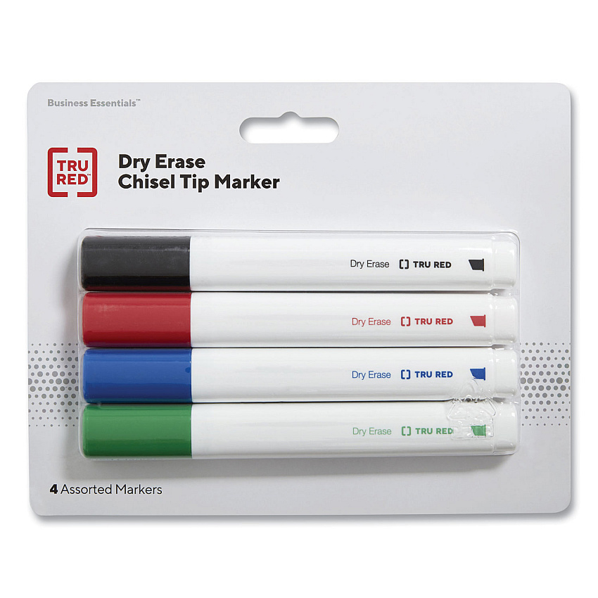 TRU RED Dry Erase Marker, Tank-Style, Medium Chisel Tip, Assorted Colors, 4/Pack (24376600)
