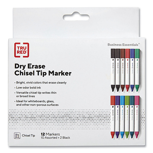 TRU RED Dry Erase Marker, Tank-Style, Medium Chisel Tip, Assorted Colors, 12/Pack (24376599)