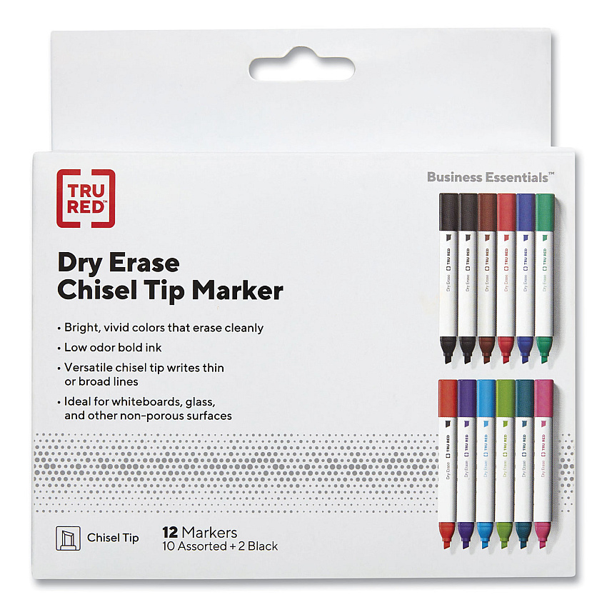 TRU RED Dry Erase Marker, Tank-Style, Medium Chisel Tip, Assorted Colors, 12/Pack (24376599)