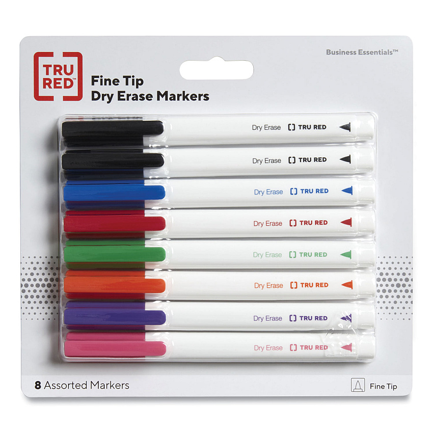 TRU RED Dry Erase Marker, Pen-Style, Fine Bullet Tip, Seven Assorted Colors, 8/Pack (24398946)