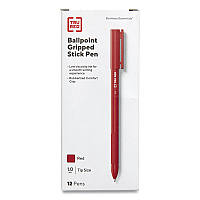 TRU RED Gripped Ballpoint Pen, Stick, Medium 1 mm, Red Ink, Red Barrel, Dozen (24328151)