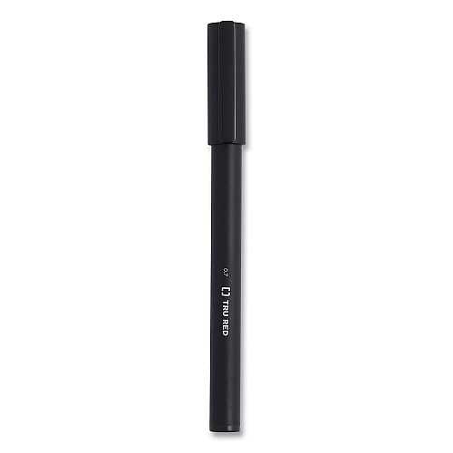 TRU RED Quick Dry Gel Pen, Stick, Medium 0.7 mm, Black Ink, Black Barrel, Dozen (24377020)