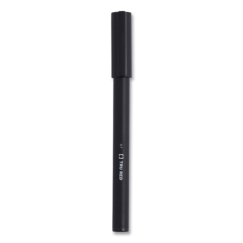 TRU RED Quick Dry Gel Pen, Stick, Medium 0.7 mm, Black Ink, Black Barrel, Dozen (24377020)