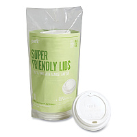 Perk Compostable Plastic Hot Cup Lids, Fits 10 oz , 12 oz, 16 oz Cups, White, 50/Pack (24394129)