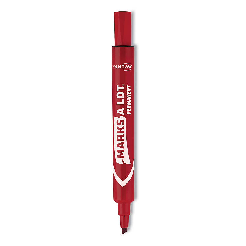 Avery MARKS A LOT Regular Desk-Style Permanent Marker, Broad Chisel Tip, Red, Dozen (7887) (07887)