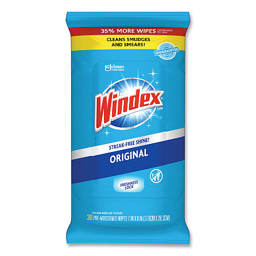 Windex&reg; Glass and Surface Wet Wipe, 7"x 8", 38 Wipe Pack (319251)