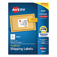 Avery Shipping Labels w/ TrueBlock Technology, Inkjet Printers, 3.33 x 4, White, 6/Sheet, 100 Sheets/Box (8464)
