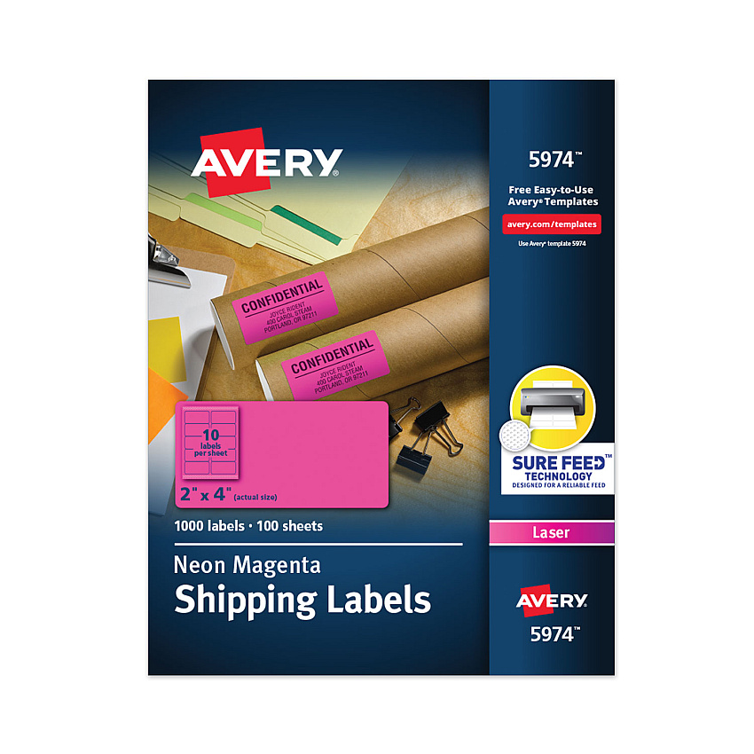 Avery High-Visibility Permanent Laser ID Labels, 2 x 4, Neon Magenta, 1000/Box (5974)