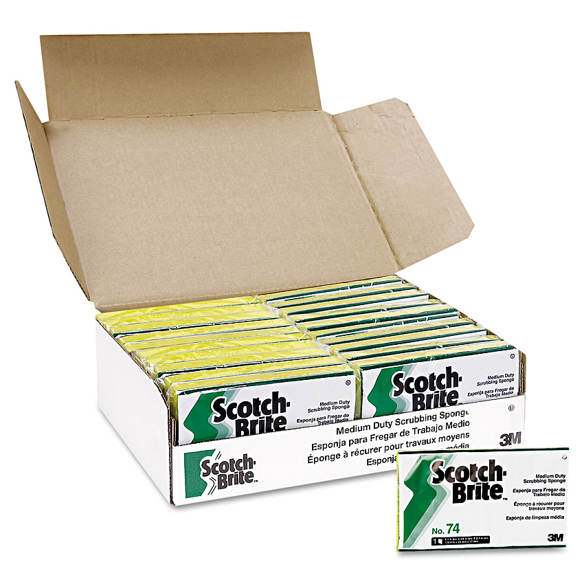 Scotch-Brite Medium-Duty Scrubbing Sponge, 3.6 x 6.1, 0.7" Thick, Yellow/Green, 20/Carton (74)