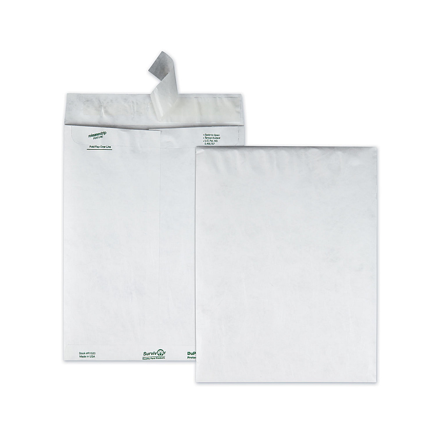 Survivor Lightweight 14 lb Tyvek Catalog Mailers, #12 1/2, Square Flap, Redi-Strip Adhesive Closure, 9.5 x 12.5, White, 100/Box (R1520)